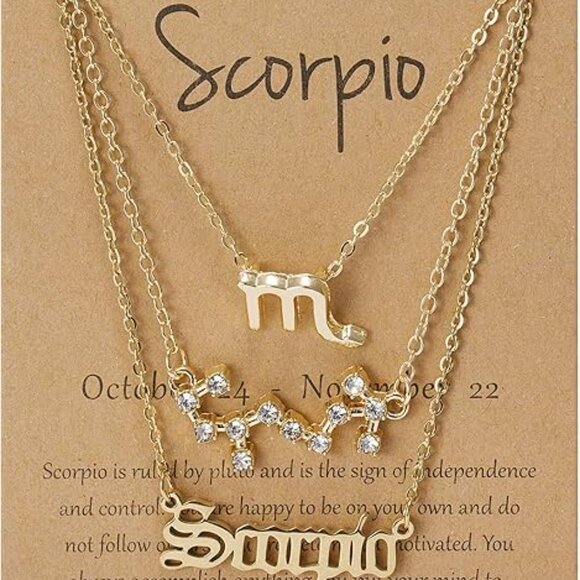 NEW SCORPIO 3PC Set Gold Necklaces Sagittarius Sun Sign Gold Astrology Horoscope - Picture 2 of 4